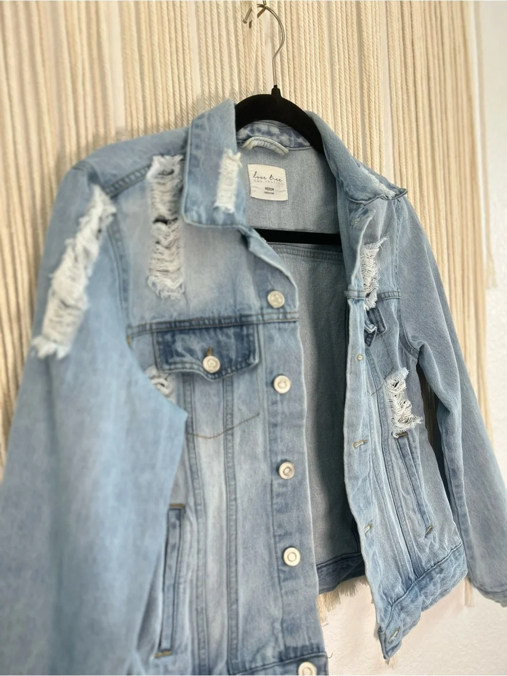 Love Tree Light Wash Distressed Denim Jacket - Picture 9 of 13